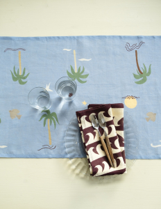 NYHET Wave Servett linne & Palms bordslöpare linne